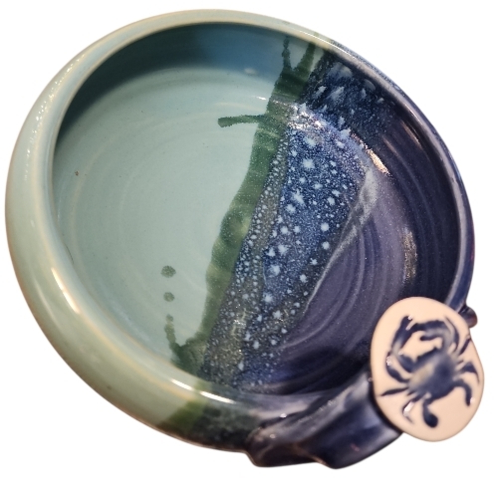 QUIRK N BACH | Artsy Blue Green Ceramic Pottery Hot Crab Dip Baker Baking Dish